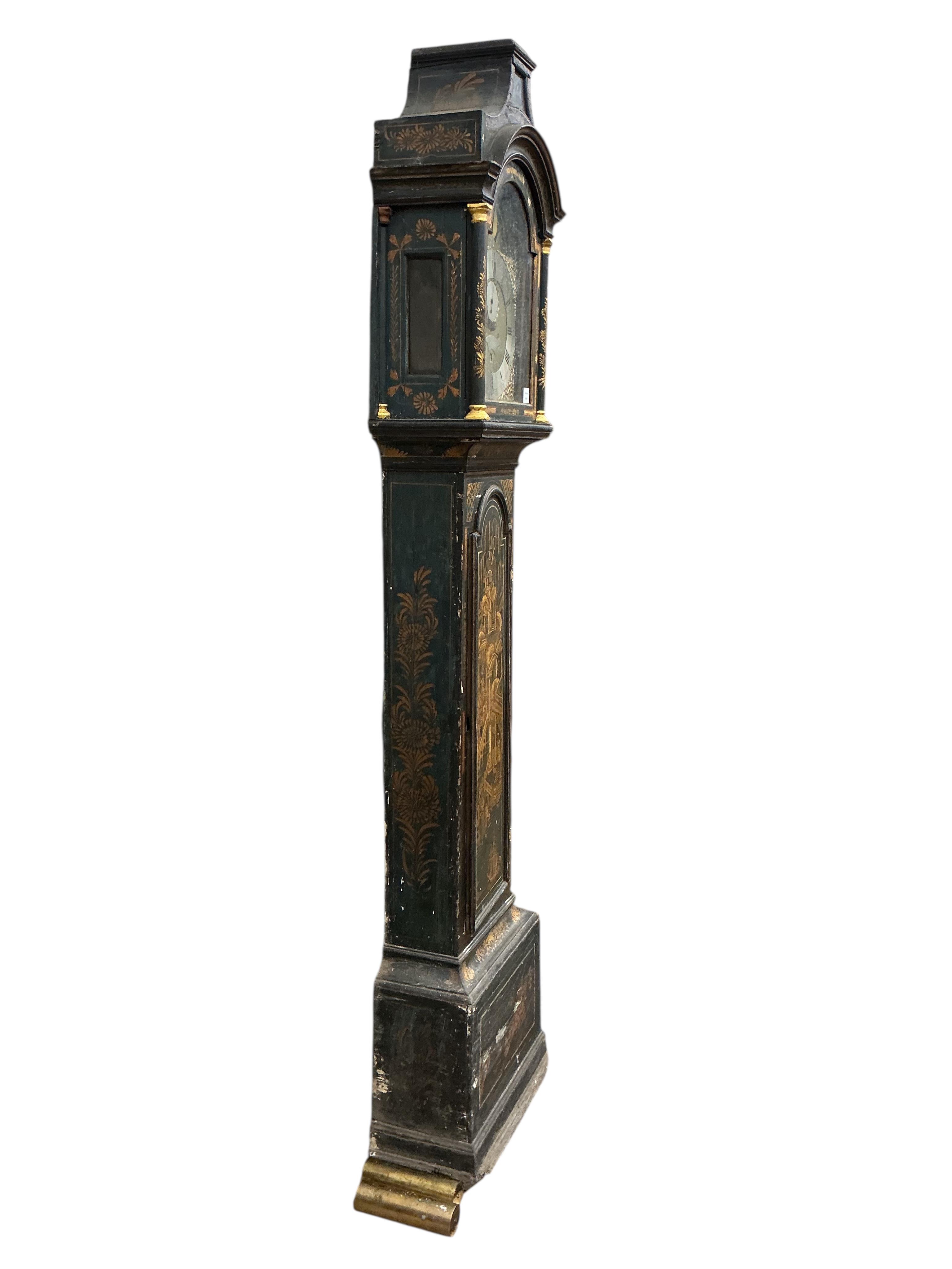 A chinoiserie lacquered longcase clock, dial marked Robert Lyon, height 230cm